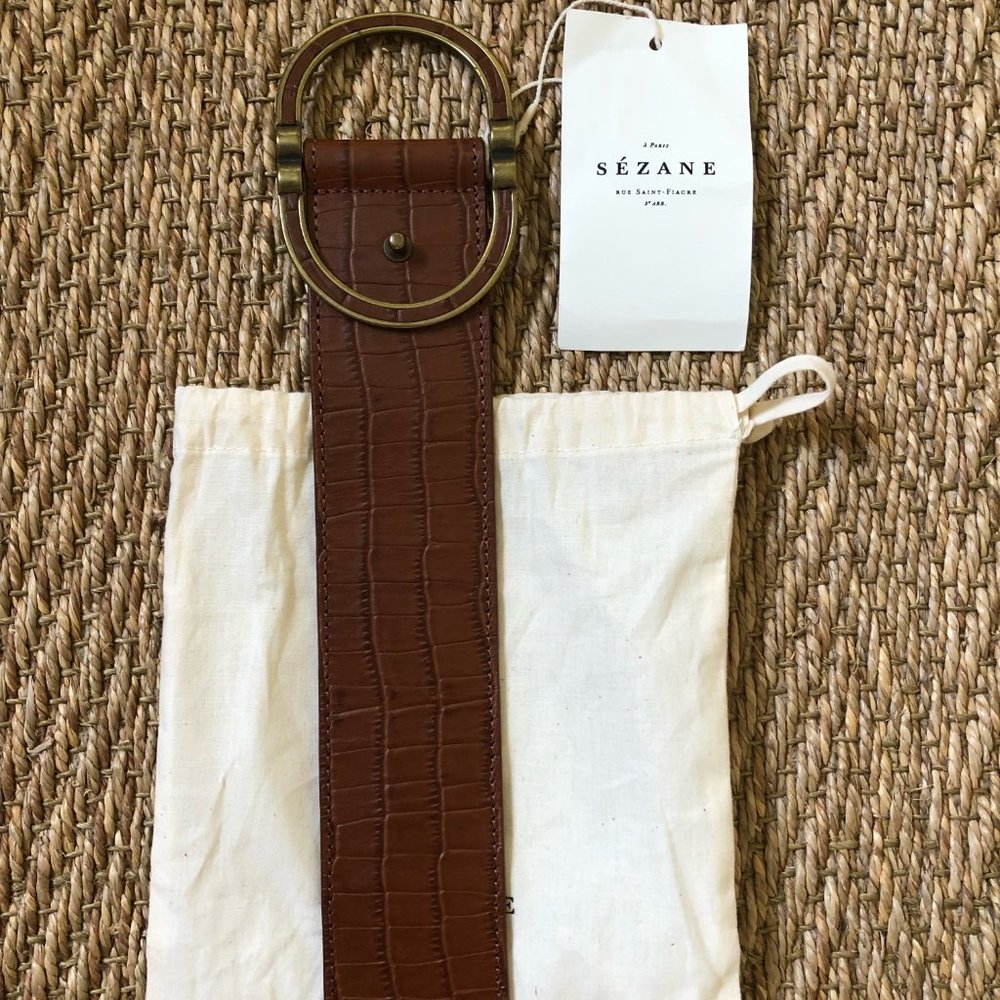 Sezane Fétiche Belt - Camel Leather Crocodile Belt